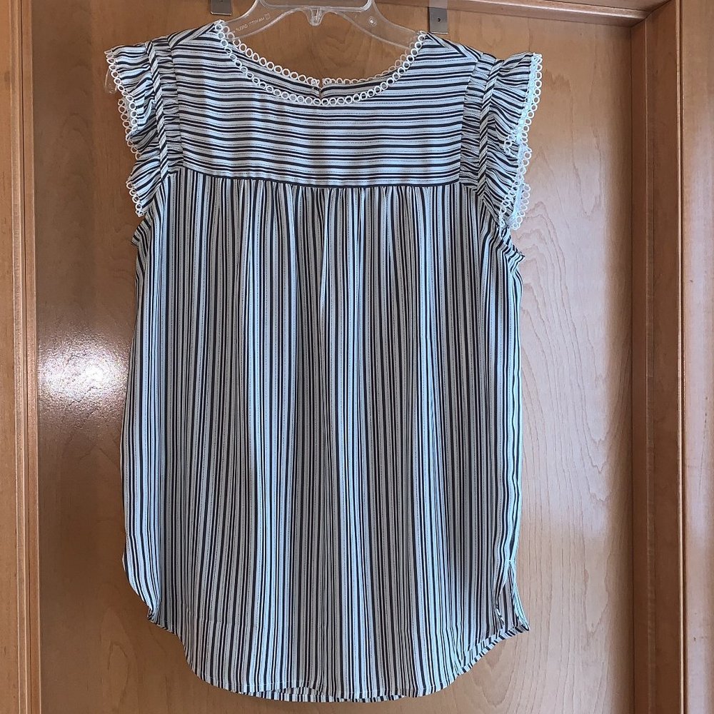 LOFT Small Striped Blouse w/ Flutter Sleeve